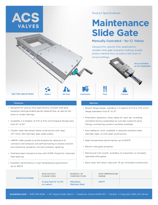 Rotary Airlock Valve Datasheets and Downloads | ACS Valves