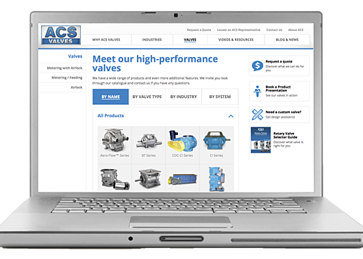 ACS Valves Website on Laptop