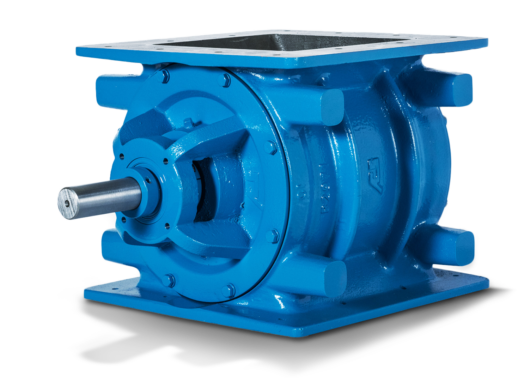 blue rotary airlock valve with square flange