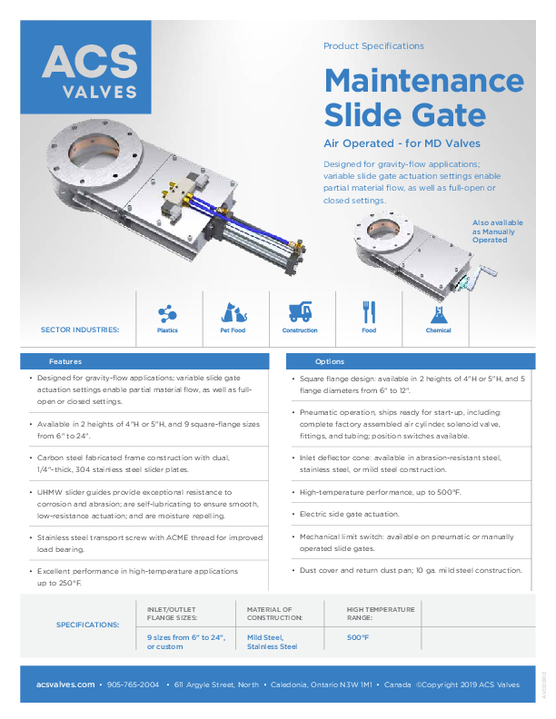 Spec Sheet Slidegates Md Air