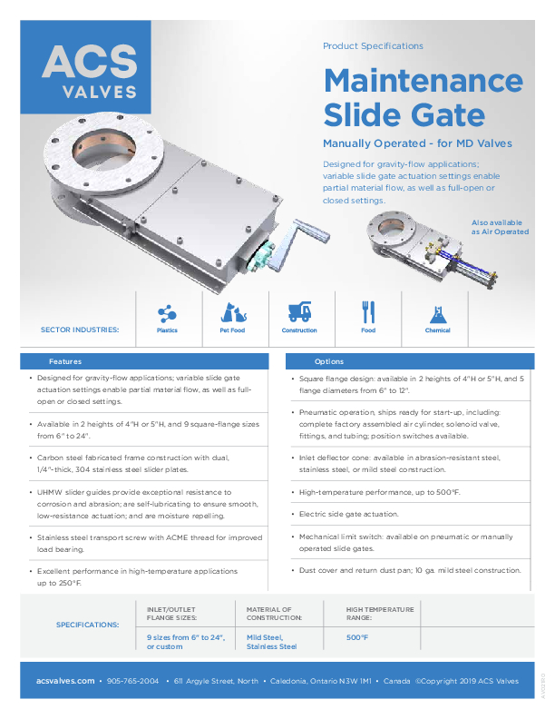 Spec Sheet Slidegates Md Manual